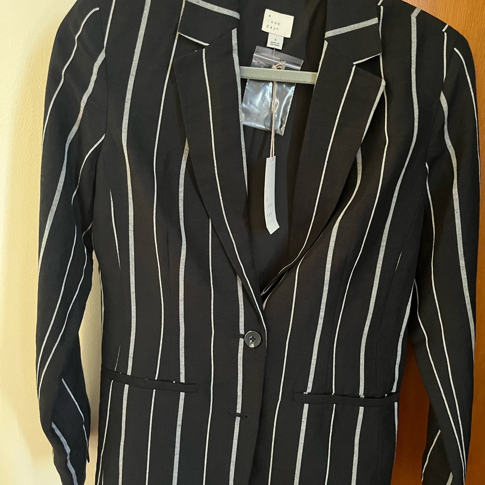a new day Black and White Striped Blazer